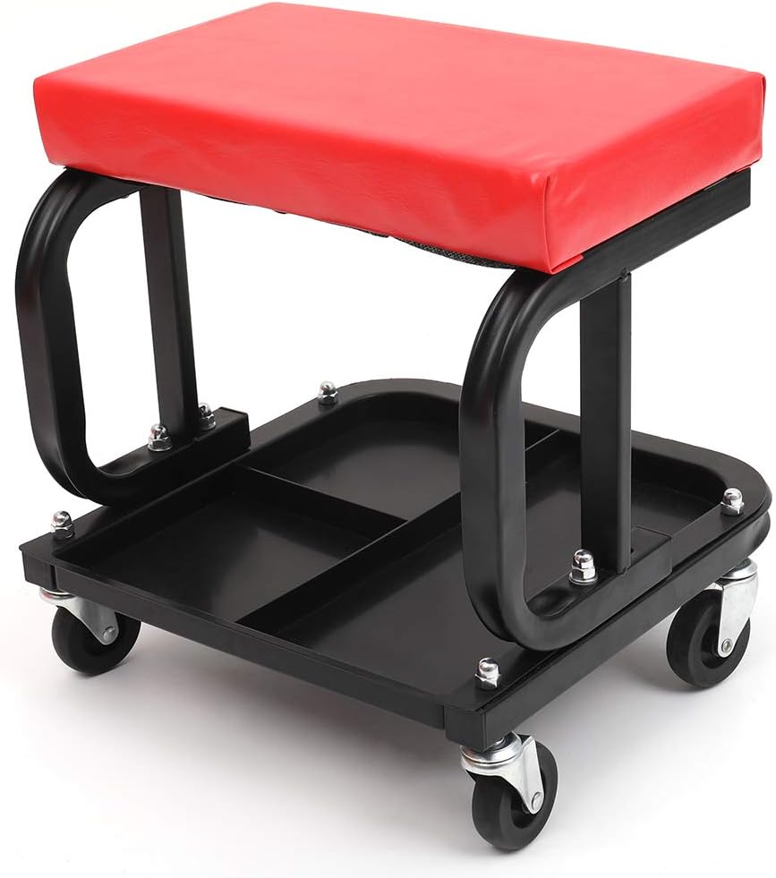 Rolling Creeper Seat with Cushioned Seat Heavy-Duty Garage Roller Seat with 4 Universal Mechanics Stool Mechanic Chair for Workshop, Garage, Auto Repair Shop