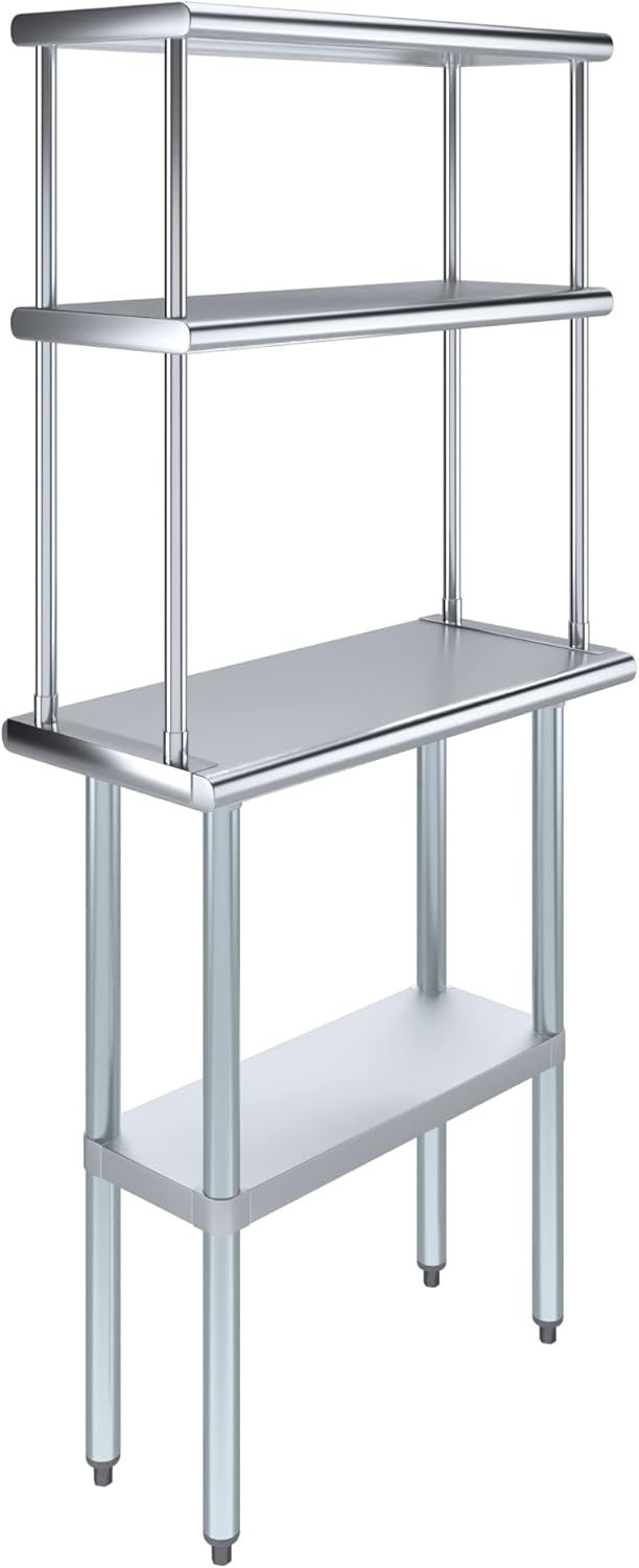Amgood Stainless Steel Work Table Double Tier Overshelf (14" x 30" Work Table + 12" Overshelf)