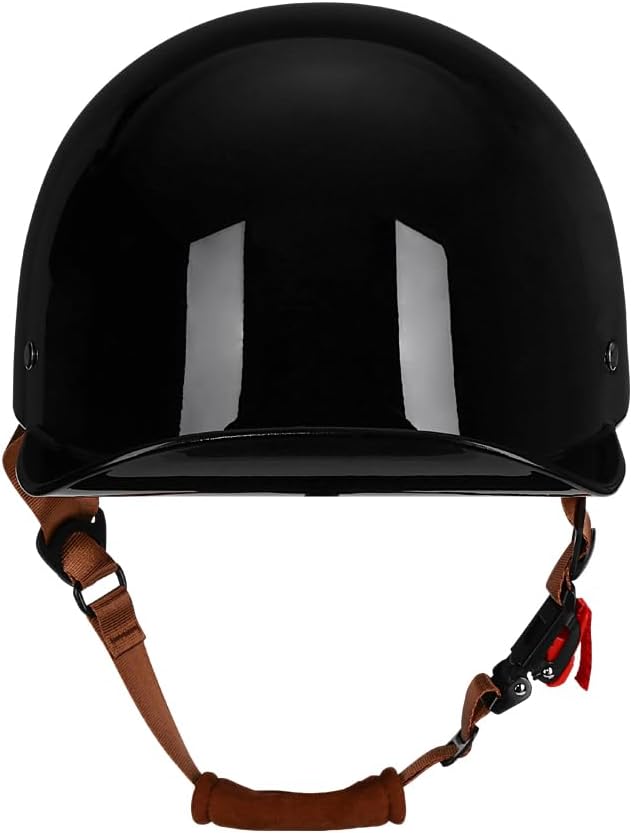 Vintage Retro Open Face Motorcycle Helmet Baseball Cap Half Helmets with pull-down Lens for Men Women Moped Cap Jet Scooter Street Cruiser - DOT Certified (Gloss Black,Medium)
