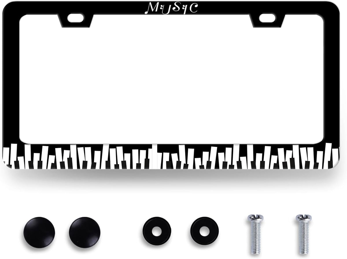 Piano Music License Plate Frame Music Notes License Plate Holder Stainless Steel Front and Rear Car Tags Auto Parts Funny License Plate Decoration with Screws for Men Women s 12.2"x 6.2"