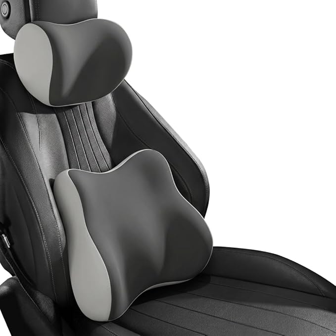 Car Headrest Pillow & Lumbar for Audi A3 (8L) 1996-2024, Car Seat Neck Pillow Back Support, Breathable All-Season Automotive Seat Cushions, 2PCS,C Dual Gray