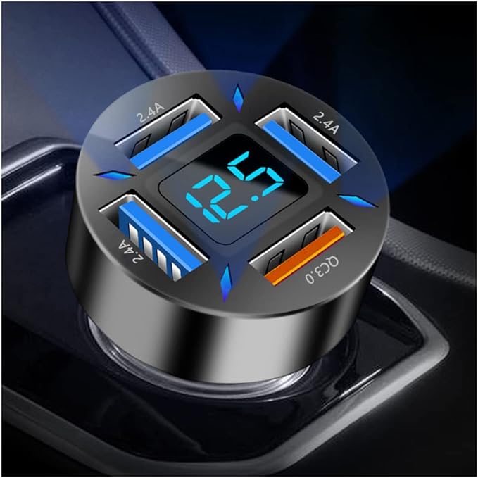66W Fast USB Car Charger Fast Charge with Voltmeter LED Light Display Car Charger Adapter Compatible for iPhone 14/13/12/11pro/x/8/S22/S22+/Ultra/S21/S10/S9