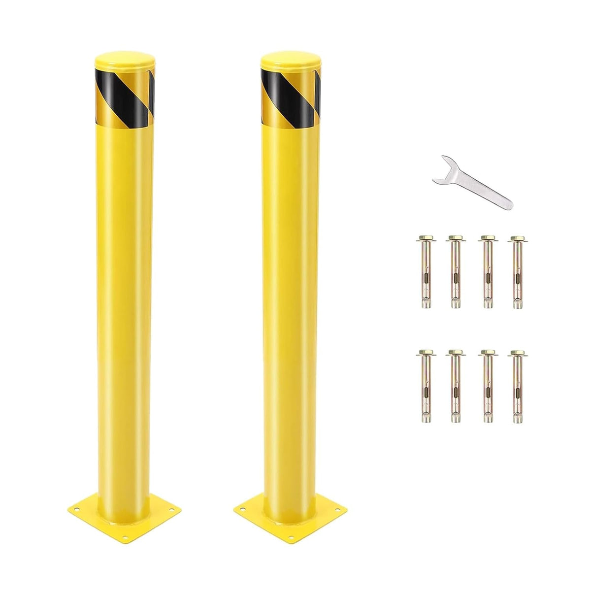 2 Pack Safety Bollard Post, 30 Inch Height 4.5 Inch Diameter Yellow Pipe Safety Steel Bollards with Anchor Bolts and Wrench, Steel Bollards for Road Warning Construction Public Place Traffic Control