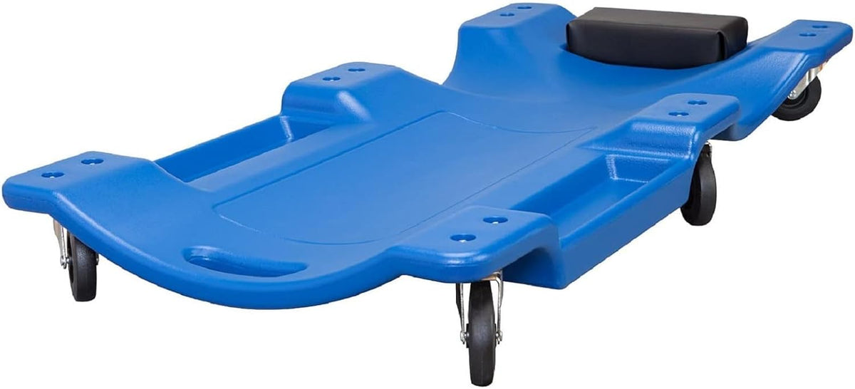 BIG RED ATRP6240UR Blow Molded Plastic Rolling Garage/Shop Creeper: 40" Mechanic Cart with Padded Headrest and 6 Casters, 350 lbs Capacity, Blue