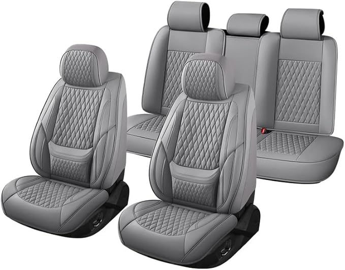 Car Seat Covers Full Set Custom Fit for Buick Century 1997-2005 - Premium Faux Leather with Lumbar Support | Breathable, Waterproof, Anti-Slip, Durable (Gray,Full Set)