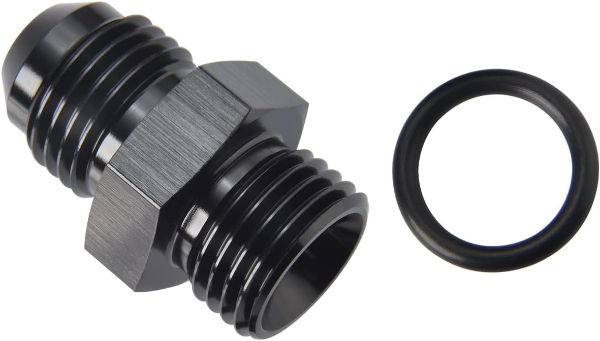 4AN Male Flare to 4AN ORB O-ring Boss Fuel Pump Rail Adapter Fitting Aluminum Black