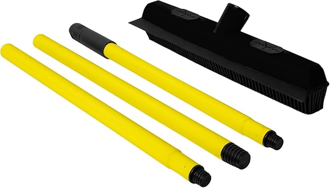 FURemover Sweep Pet Hair Rubber Broom with Carpet Rake and Squeegee, Ideal for Tile, Carpet and Hardwood, Disassembles for Easy Storage