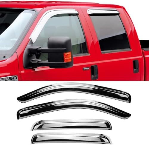 Chrome Side Window Visors Vent Deflector for 2001-2003 Ford F150 SuperCrew Cab,2002-2003 Lincoln Blackwood,4pcs Outside Tape-On Sun Rain Guards Set 94949Y