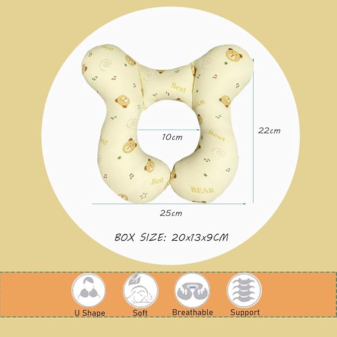 Baby Head Rest Pillow for Stroller Cartoon Neck Chin Support Pillows for Infants Toddler Neck Protection Cushion for Travelling, Music Bear