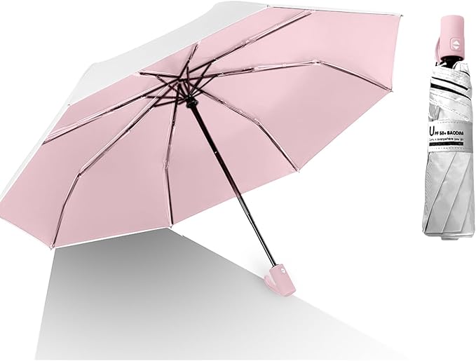 BAODINI Small UV Protection Travel Umbrella Compact for Rain and Sun UPF 50+ Windproof Portable 42 inch Umbrella for Women and Men