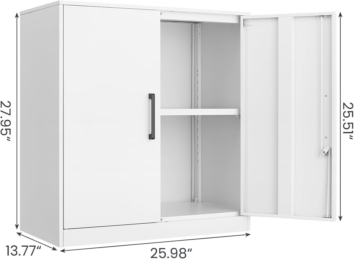 LUCYPAL Locking Storage Cabinets,Metal Cabinet with Adjustable Shelves and 2 Doors,Steel Counter Cabinet with Lockable Doors for Home Office (White)