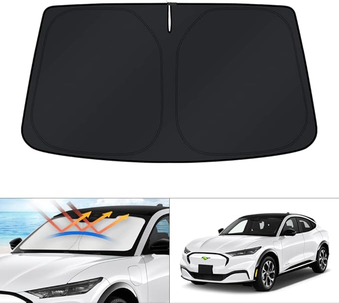 KUST Windshield Sun Shade for Ford Mustang Mach-E 2021 2022 2023 2024 2025 2026 Mache Accessories Sunshade Sun Protector Foldable Blocks UV Rays Keep Cars Cooler