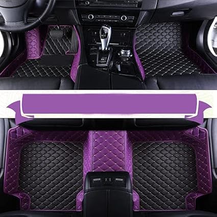 Custom Making Car Floor Mats for 95% Sedan SUV Sports Car Full Coverage Cute Men Women Pads Protection Non-Slip Leather Floor Liners (Purple Black)
