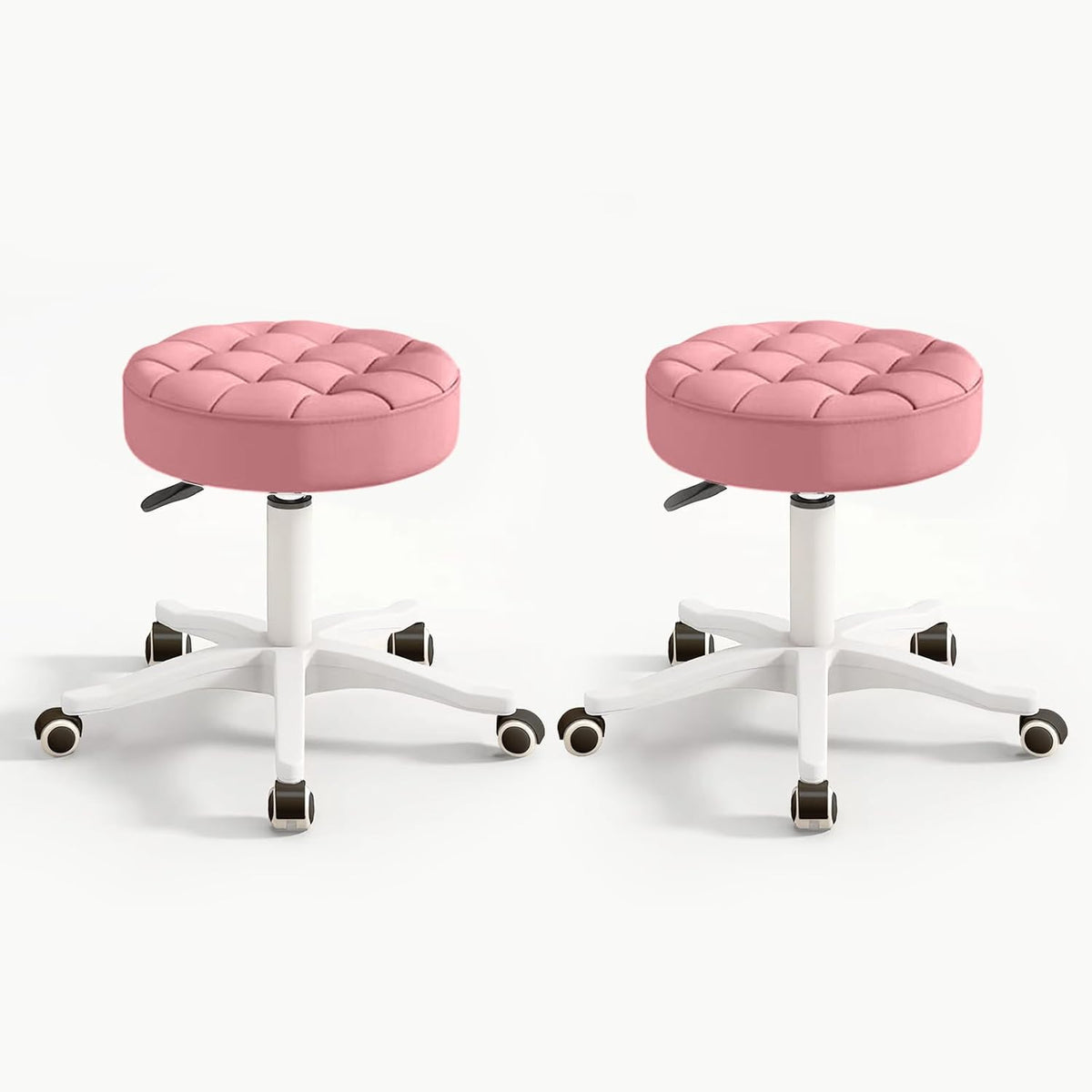 Small Chair Round Rolling Stool with Wheels PU Leather Height Adjustable Swivel Drafting Work SPA Salon Stools Home Office Chair,2 Pack