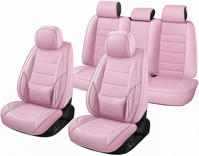 Car Seat Covers Full Set Fit for Buick Envision 2016-2026, Premium Faux Leather Waterproof Car Seat Protectors with Lumbar Support, Breathable Anti-Slip Easy to Install(Pink,Full Set)