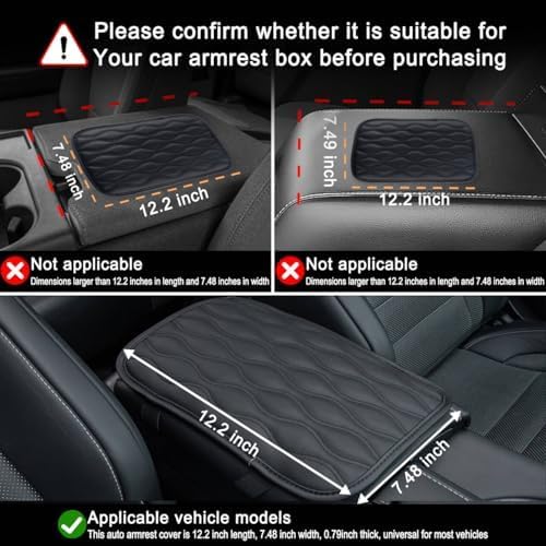 Amiss Auto Center Console Pad, Universal Waterproof Car Armrest Seat Box Cover, Car Interior Accessories, Leather Auto Armrest Cover Protector for Most Vehicle, SUV, Truck (Black)