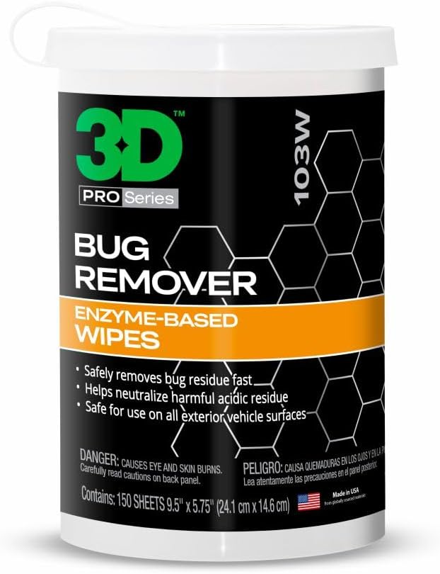3D Bug Remover - Versatile Exterior Solution for Removing Bugs from Windows, Mirrors, And Multiple Surfaces Safe for Car Paint, Wax & Clear Coat, 150 Wipes