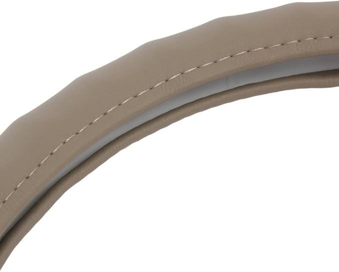 Motor Trend Ergonomic Grip Steering Wheel Cover/Protector for Small Size Steering Wheels in Cars, SUVs, Boats (13.5-14.5") (Genuine Leather (Beige))