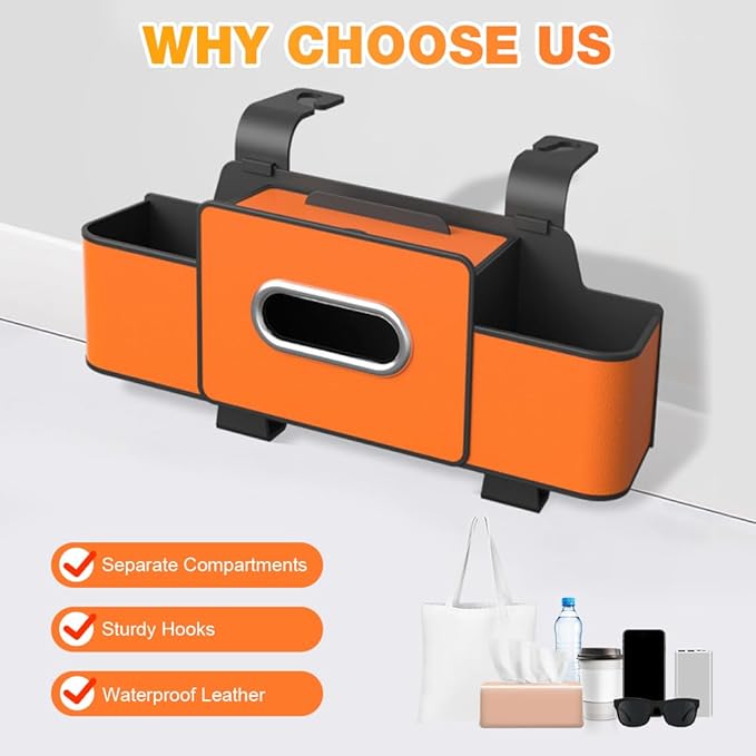 Back Seat Car Organizer,3 in 1 Car Backseat Storage Box with Cup Holder,Tissue Box,Trash Bin&Hooks,Multifunctional Waterproof Storage for Hold Phones Snacks Drinks Handbags (1, Brown)