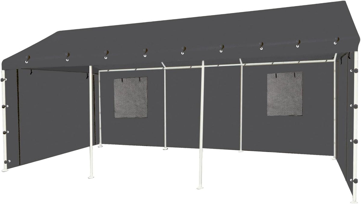 10x20 FT Front/Back Panel Canopy Entrance Panel with Zippers and Elastic Ball Bungees, 180G PE Waterproof & UV Protected Replacement Sidewall Cover, Gray