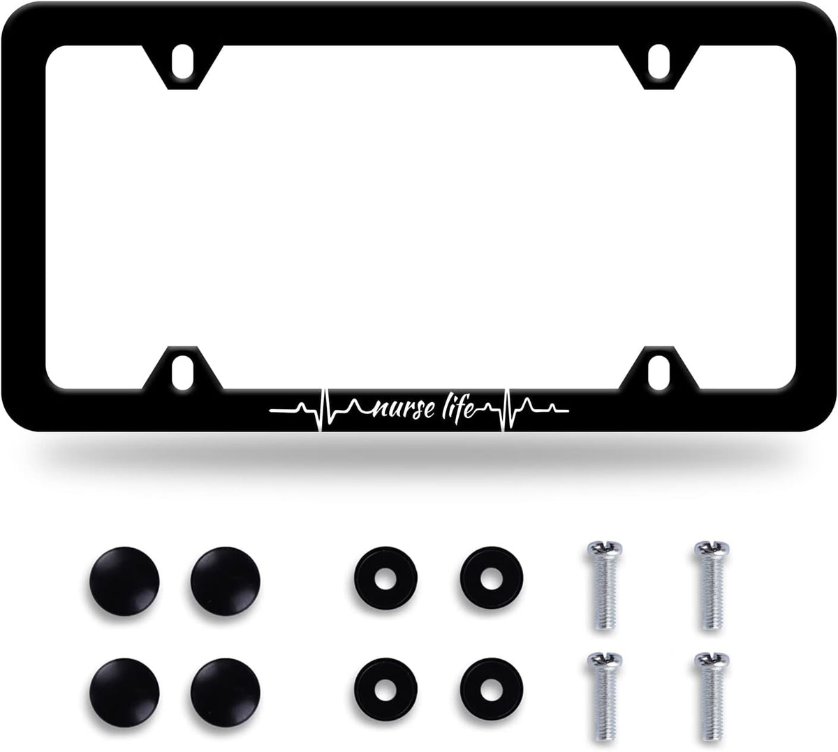 Nurse Life License Plate Frame Beautiful Text License Plate Stainless Steel Parts Funny License Plate Decorative with Screws Size 12.3" x 6.3" Men Women