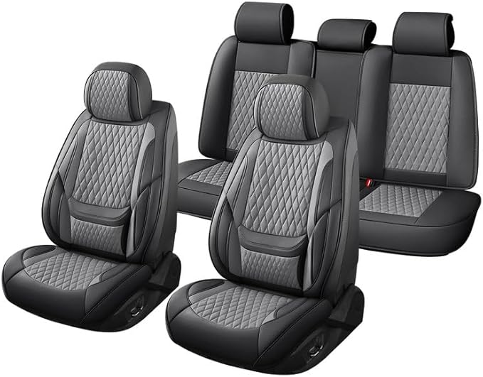 Car Seat Covers Full Set Custom Fit for Chevrolet/Chevy Cobalt 2004-2010 - Premium Faux Leather with Lumbar Support | Breathable, Waterproof, Anti-Slip, Durable (Black&Gray,Full Set)