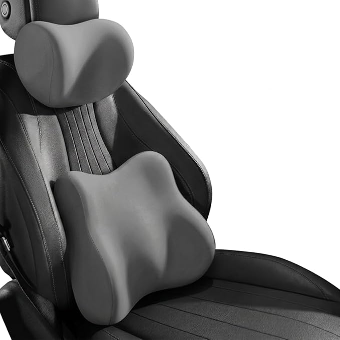 Car Headrest Pillow & Lumbar for Audi A3 (8L) 1996-2024, Car Seat Neck Pillow Back Support, Breathable All-Season Automotive Seat Cushions, 2PCS,B Gray