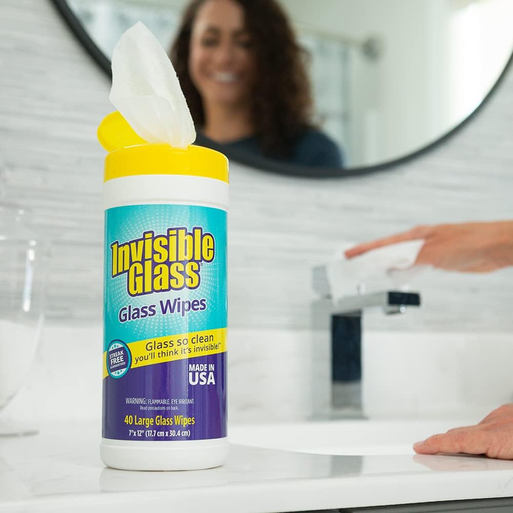 Invisible Glass 90160-3PK Glass Cleaning Wipes Perfect for Cleaning Mirrors, Windows, and Windshields at Home, in Your Car, or at the Office, Streak-Free, Tint-Safe, Lint-Free, 40 Wipes, Pack of 3