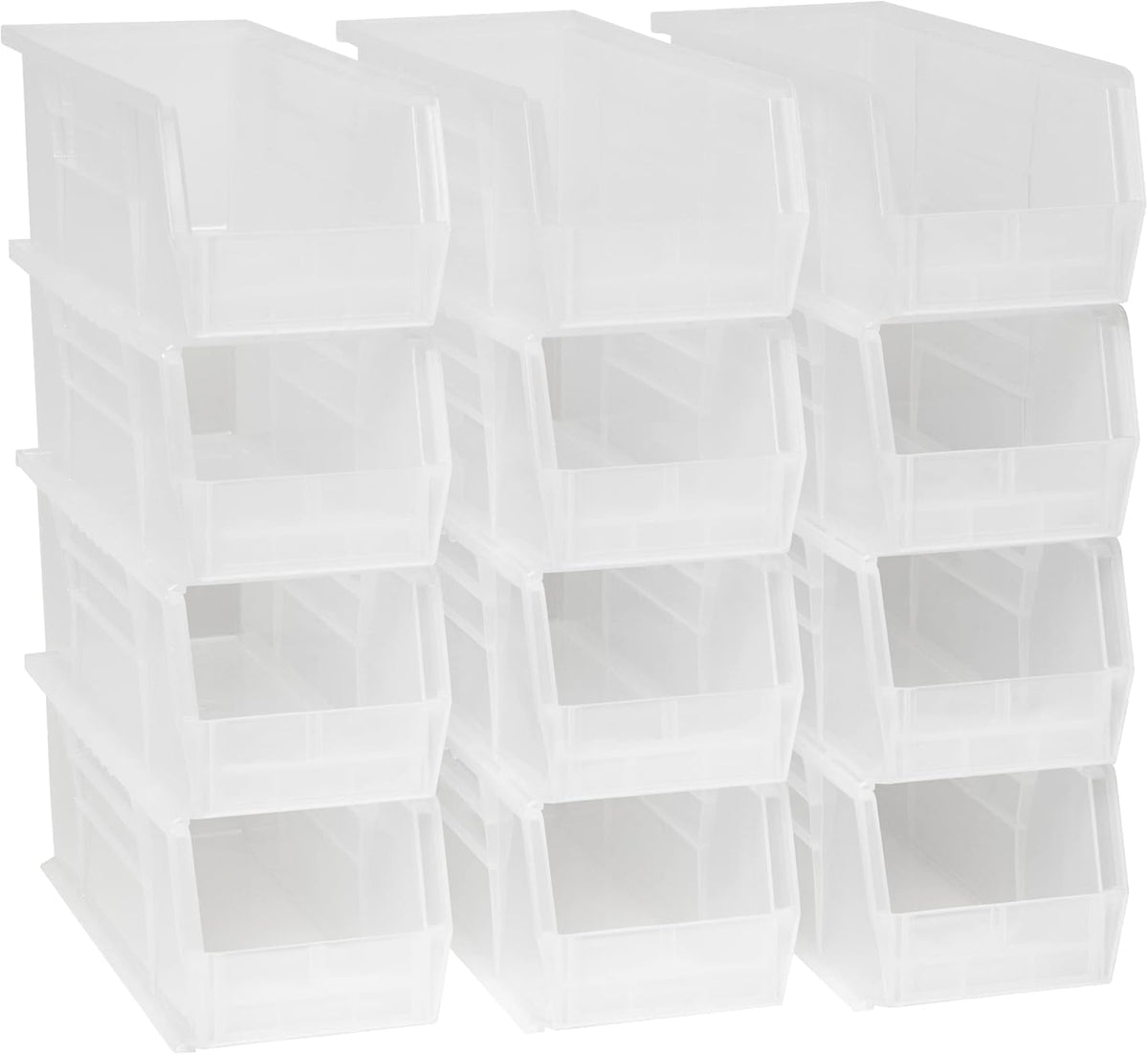 Akro-Mils 30234 AkroBins Plastic Storage Bins, Space-Saving Stackable Bins for Garage, Pantry, Craft Organization, 15-" x 5-" x 5-", Clear, 12-Pack