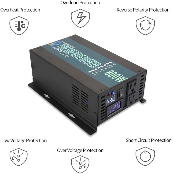 WZRELB Full Power Full Power Endurable Led Display 800W Pure Sine Wave Solar Inverter 12Vdc to 120Vac, (RBP80012B1)