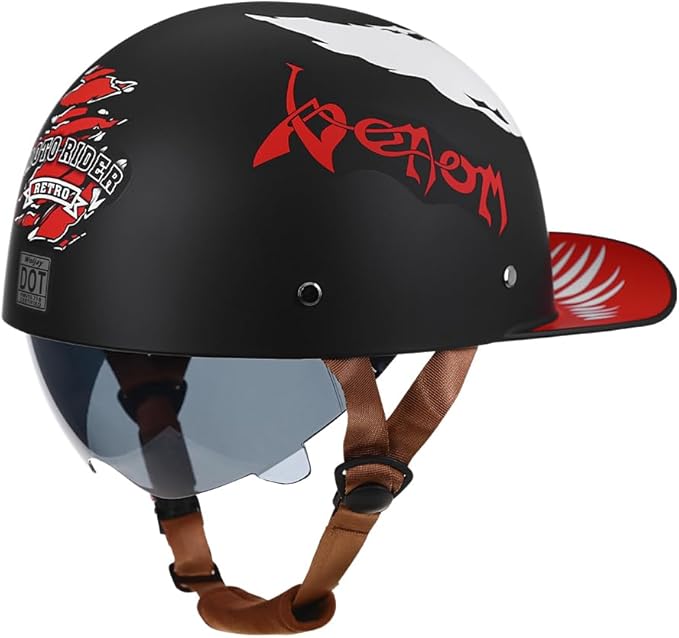 Vintage Retro Open Face Motorcycle Helmet Baseball Cap Half Helmets with pull-down Lens for Men Women Moped Cap Jet Scooter Street Cruiser - DOT Certified (Moto Rider, X-Large)
