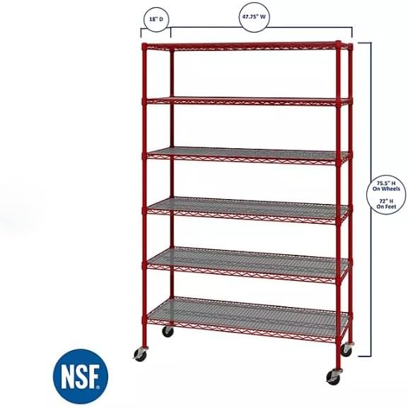 Generic Organize in Style with The Members Mark 6-Tier NSF Heavy Duty Wire Shelving, 47.75"" W x 18"" D x 75.5"" H (Red, 1 PACK)