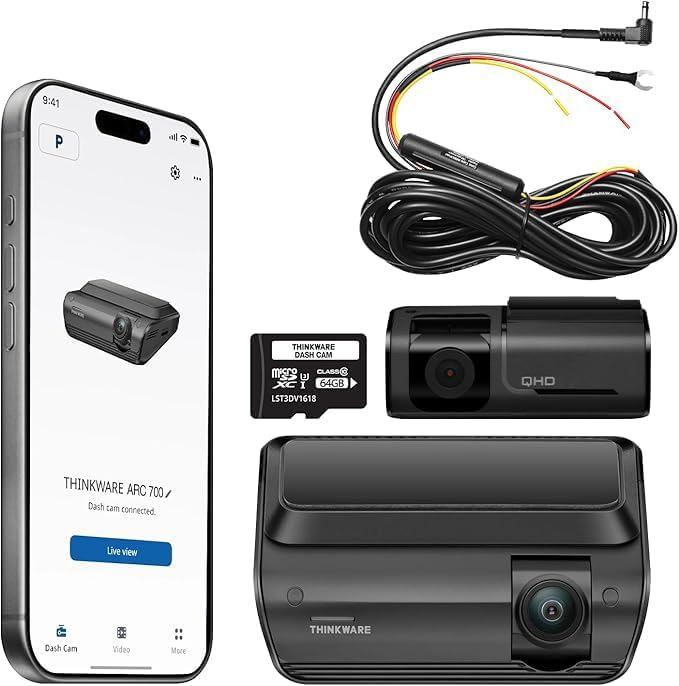 THINKWARE ARC700 4K HDR Dash Cam Front and Rear - 4K+2K Dual Dashboard Camera, Low Power Parking Mode, Thermal Protection, Wi-Fi, GPS, Speed/Red Light Alerts, (64GB MicroSD & Hardwiring Cable Incl)