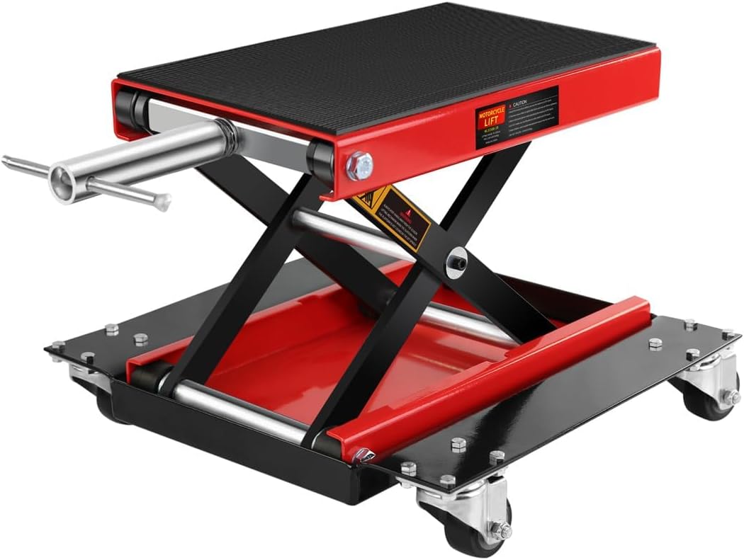 1100LBS Motorcycle Scissor Lift Jack with Dolly Wheels & Hand Crank, Heavy Duty Adjustable Bike Lift Stand with Foldable Non-Slip Platform for Cruiser, Dirt Bike, ATV Garage Repair