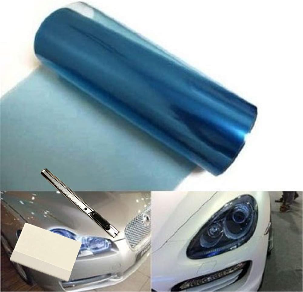 12 by 48 Inches Self Adhesive Headlight, Tail Lights, Fog Lights Tint Vinyl Film with Knife and Hand Tool (Dark Blue)