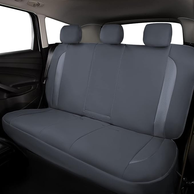 Flying Banner car seat Covers Protects Water Proof Faux Leather Carbon Fiber Front and Rear Bench Split 40/60 50/50 60/40(Gray Gray, Full Set - 8PCS)