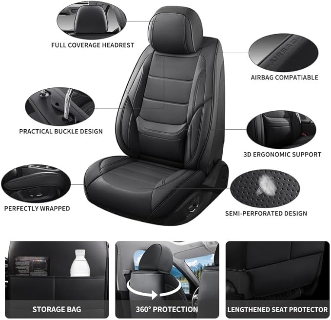 Car Seat Covers Custom Fit for Chevrolet/Chevy Captiva 2006-2018, Premium Faux Leather Waterproof Car Seat Protectors with Lumbar Support, Breathable Anti-Slip Easy to Install(Black,Full Set)