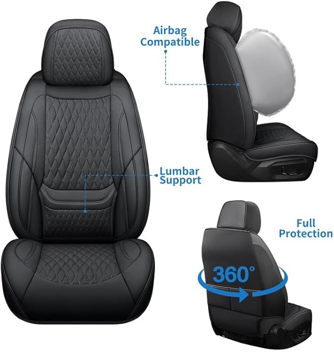 Front Seat Car Seat Covers Custom Fit for Ford Edge 2007-2026 - Premium Faux Leather with Lumbar Support | Breathable, Waterproof, Anti-Slip, Durable (Black,Front Seat)