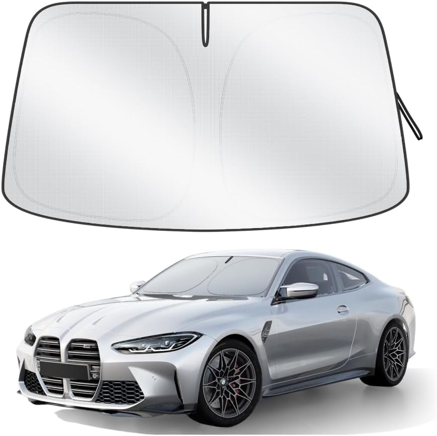 Car Windshield Sun Shade, 300T Thickened Car Window Shades Heat Reflective Interior Cool, Universal Fit for Most Cars SUVs Trucks, Foldable & Portable Design (L (57" × 31"))
