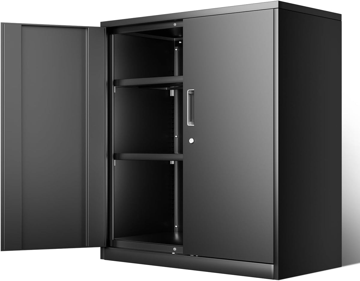 DNA MOTORING Metal Storage Cabinet, 36'' Locking Cabinet with 2 Doors and 2 Adjustable Shelves, Metal Cabinet Heavy Duty Utility Cabinet for Garage,Office,Home,Gym, Black, TOOLS-00631-BK-BK
