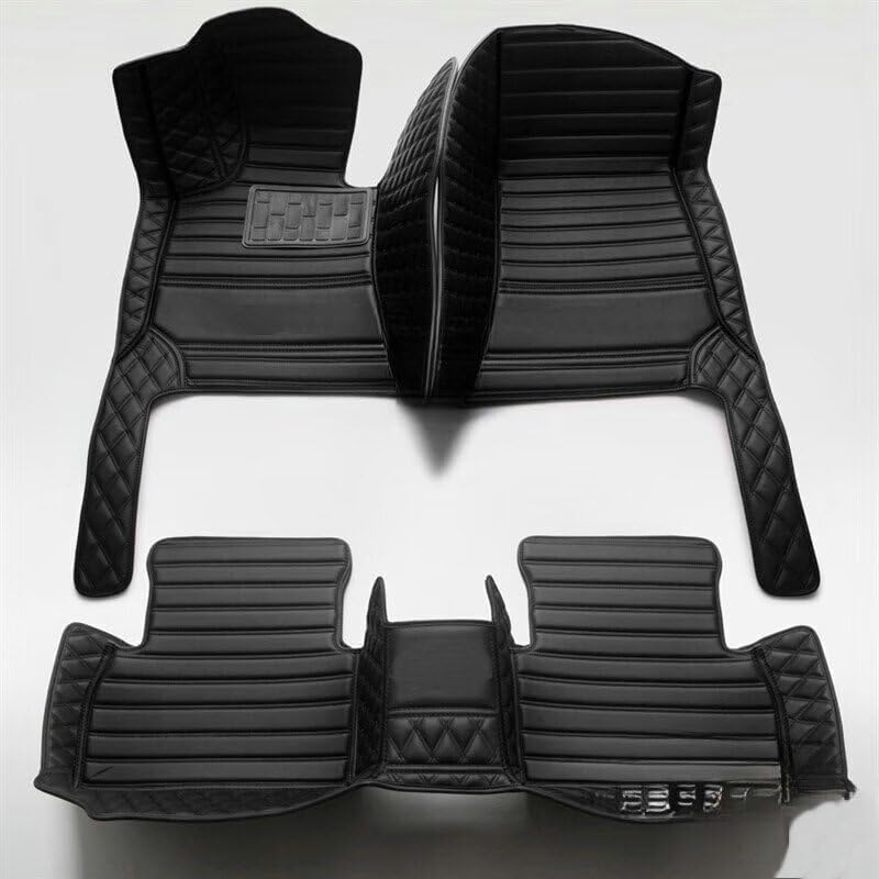 Custom Artificial Leather Waterproof All-Weather Car Floor Mats Fit for 99% Sedan SUV Sports Car Vehicle Car Mat (Black Black Stripe)