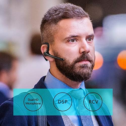 IHAO Bluetooth Earpiece Headphone Dual Noise Cancelling Mic Painless Open-Ear Handsfree Stereo Sound Left/Right Changeable Earhook Earphones for Driving/Business/Gym-Single Ear F910 Black