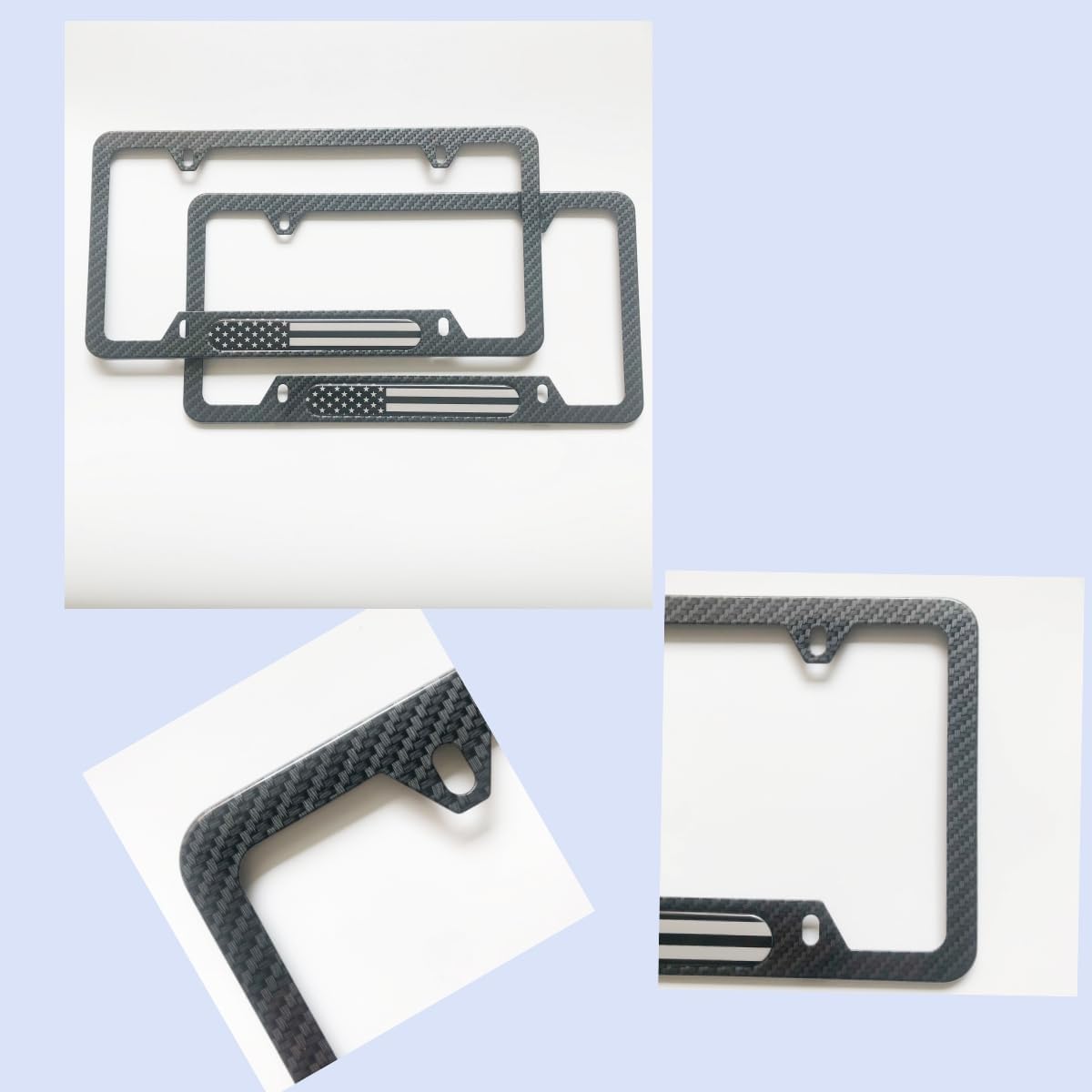 License Plate Frames,2 Packs Front Rear Car Tags,Aluminum Alloy License Plate Cover,No Rust,Water Proof,Wear Resistant,Car Accessories (Carbon Fiber USA Flag)