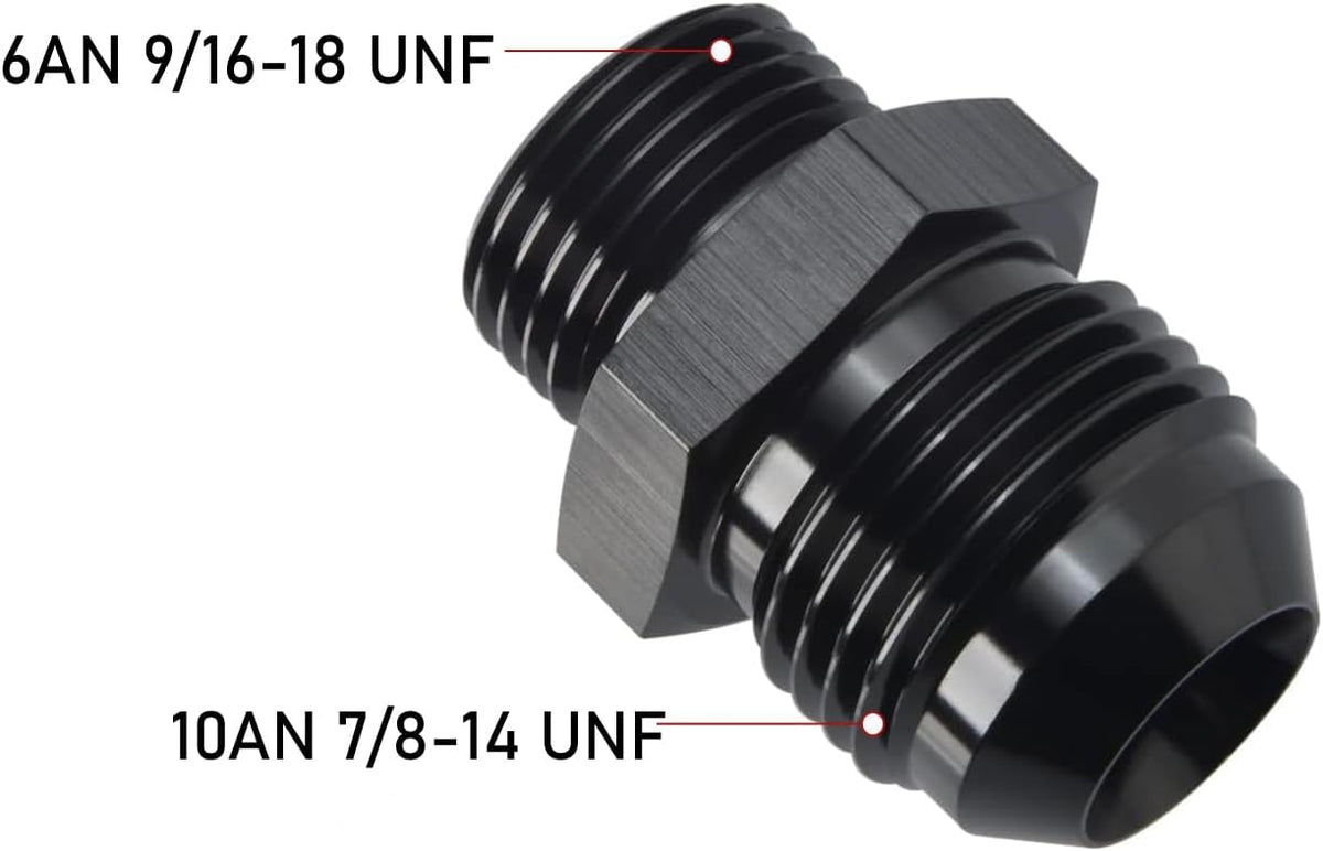 10AN Male Flare to 6AN ORB O-ring Boss Fuel Pump Rail Adapter Fitting Aluminum Black