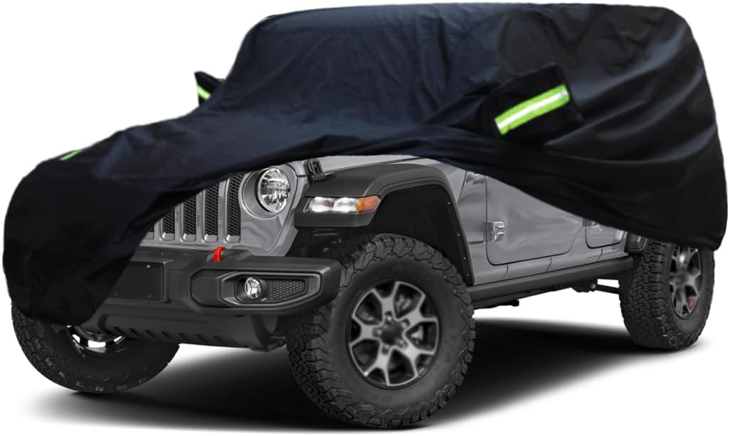 Waterproof All Weather Car Cover Compatible with Jeep Wrangler 4 Dr 2025-2007, Custom Snow Rain Sun UV Outdoor Cover with Cotton Lining for Wrangler Unlimited 4 Door JL JK, Heavy Duty Covers