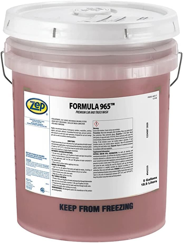 Zep Formula 965 Premium Car and Truck Wash - 5 Gallon Pail - 51733 - Prevents streaking and water spotting