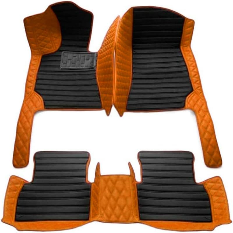 TAHALICustom Colors Car Floor Mats Black Pink for 99.9% Sedan SUV Sports， All-Weather Liners Car Floor mat，Luxury Leather Automotive Floor Mats (Orange Black,3D Floor Mats)