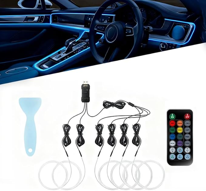 Car LED Lights Interior for Lexus GX 460 2010–2023, 6 in 1 Ambient Lighting Kit with Remote Control, Car USB LED Strip Lights with Sync to Music, for Cars Trucks SUVs, 8m