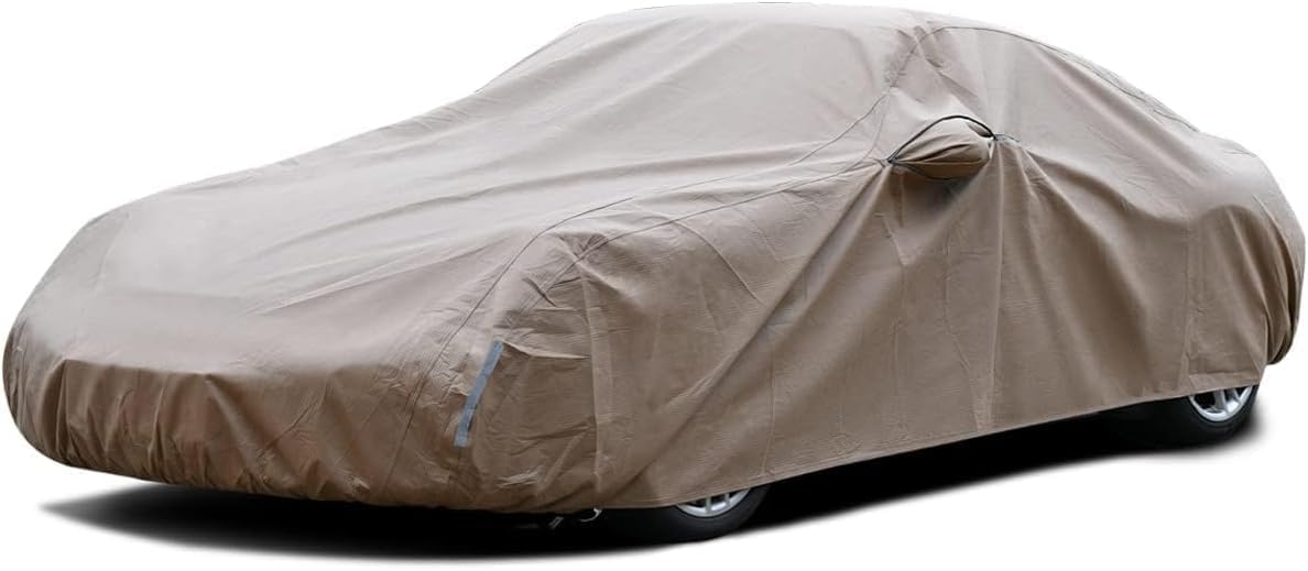 Tecoom Car Cover Waterproof All Weather, Non-Woven Breathable Outdoor Full Covers for Automobiles with Zipper Pockets Sun Uv Wind Hail Protection Universal Fit Mercedes Chevrolet, 183-192 Inch