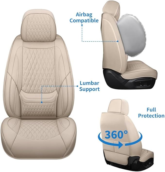 Car Seat Covers Full Set Custom Fit for Ford Explorer 2001-2026 - Premium Faux Leather with Lumbar Support | Breathable, Waterproof, Anti-Slip, Durable (Beige,Full Set)